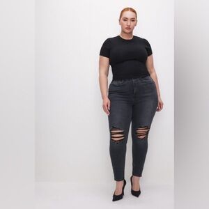 Good American Always Fits Ripped Ankle Skinny Jeans Washed Black Size 14-18